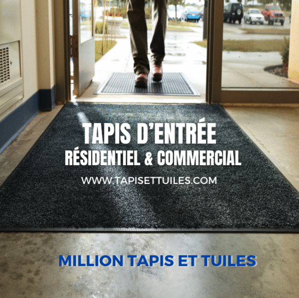 Tapis d’entrée hiver résidentiel et commercial, antidérapant et résistant au sel – Million Tapis et Tuiles Laval et Montréal.