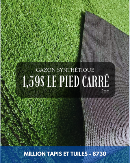 Gazon Synthétique 1.59$/pi² - Épaisseur 5mm