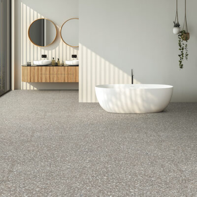 Modern,Bathroom,Interior,With,Dark,Brown,Parquet,Floor,,Two,Sinks, Cordova terrazzo - B0240