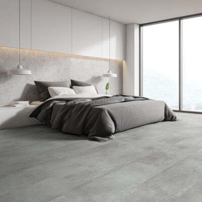 Corner,Of,Panoramic,Bedroom,With,White,And,Concrete,Walls,,Wooden Couvre-plancher Vinyle Deluxe - Chicago #2110