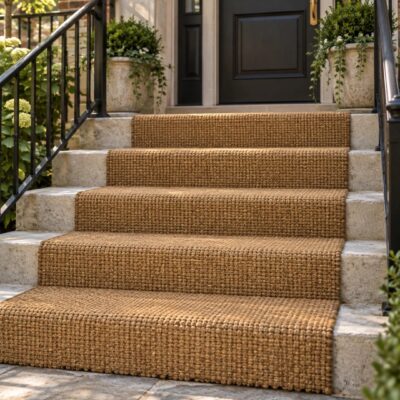 Escalier d’entrée recouvert de tapis fibre naturelle 36 pouces