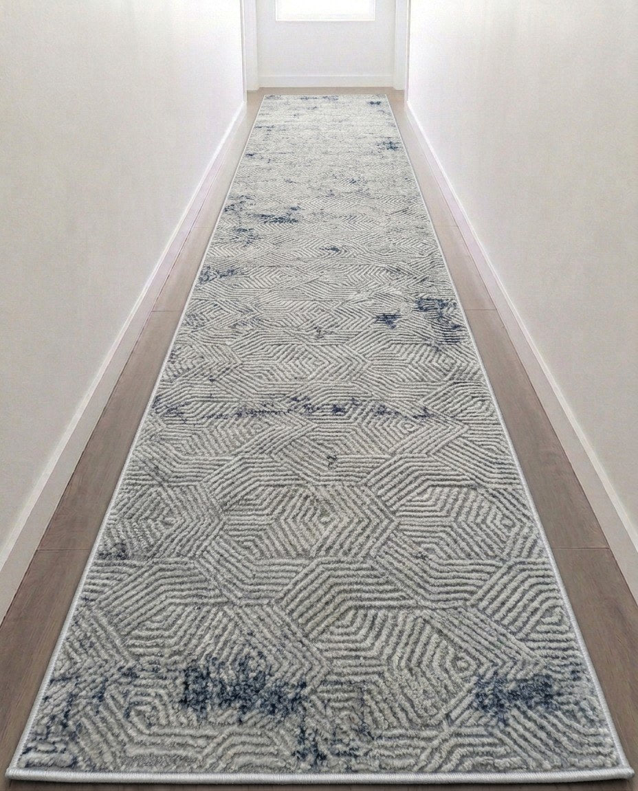 Tapis de passage Symphoni géométrique gris 27 po – coupé sur mesure